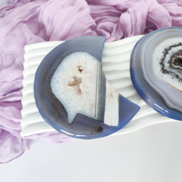 Large Druzy Agate Flat Moon Crystal Carving - Picture 2 of 9